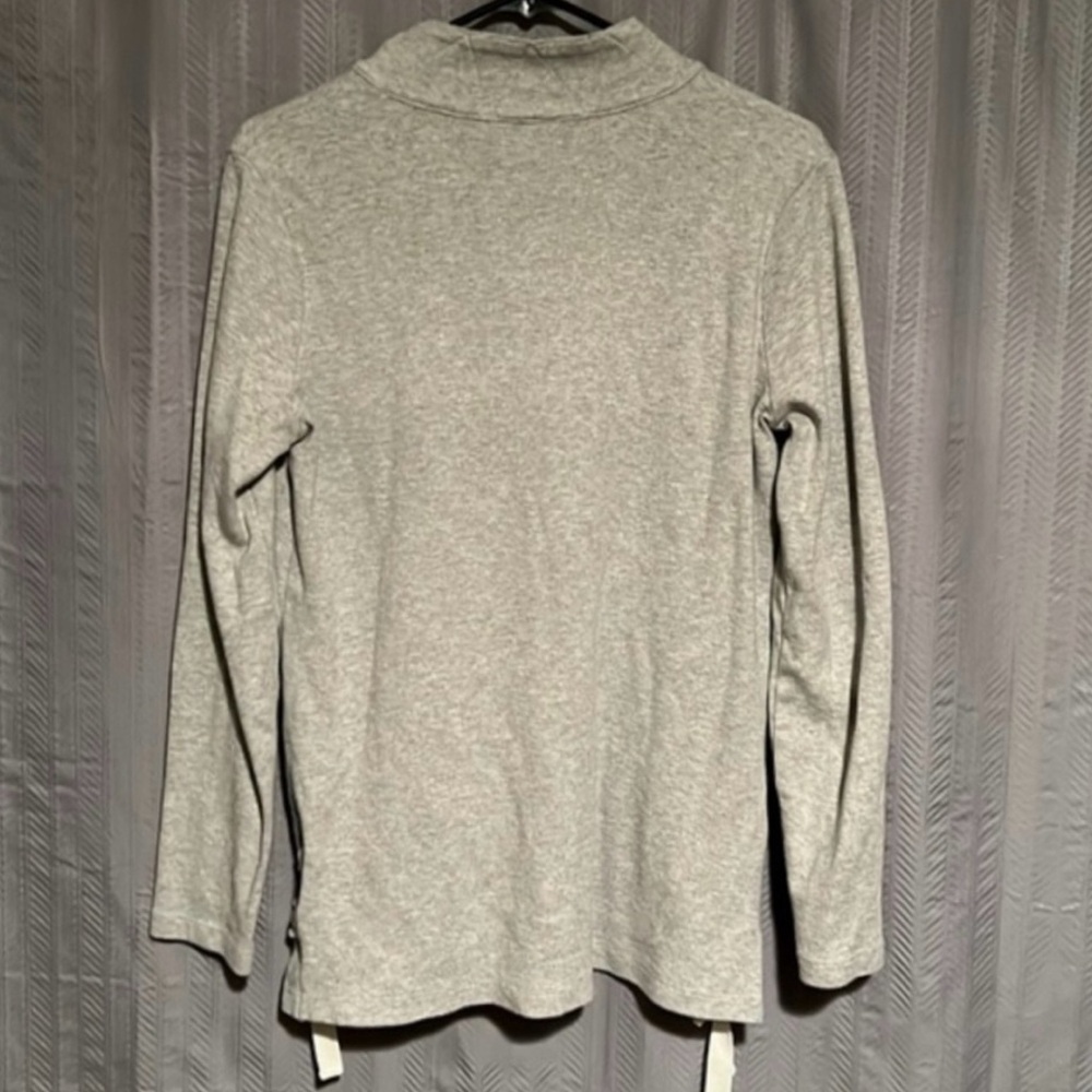 Nautica Gray Ribbed Polo Sweatshirt with Tie Front - Picture 2 of 6